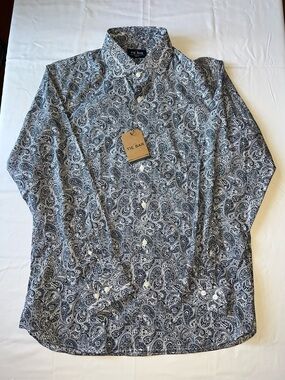 Tie Bar Paisley Button Up Dress Shirt Trim 16 Neck 32/33 Sleeves